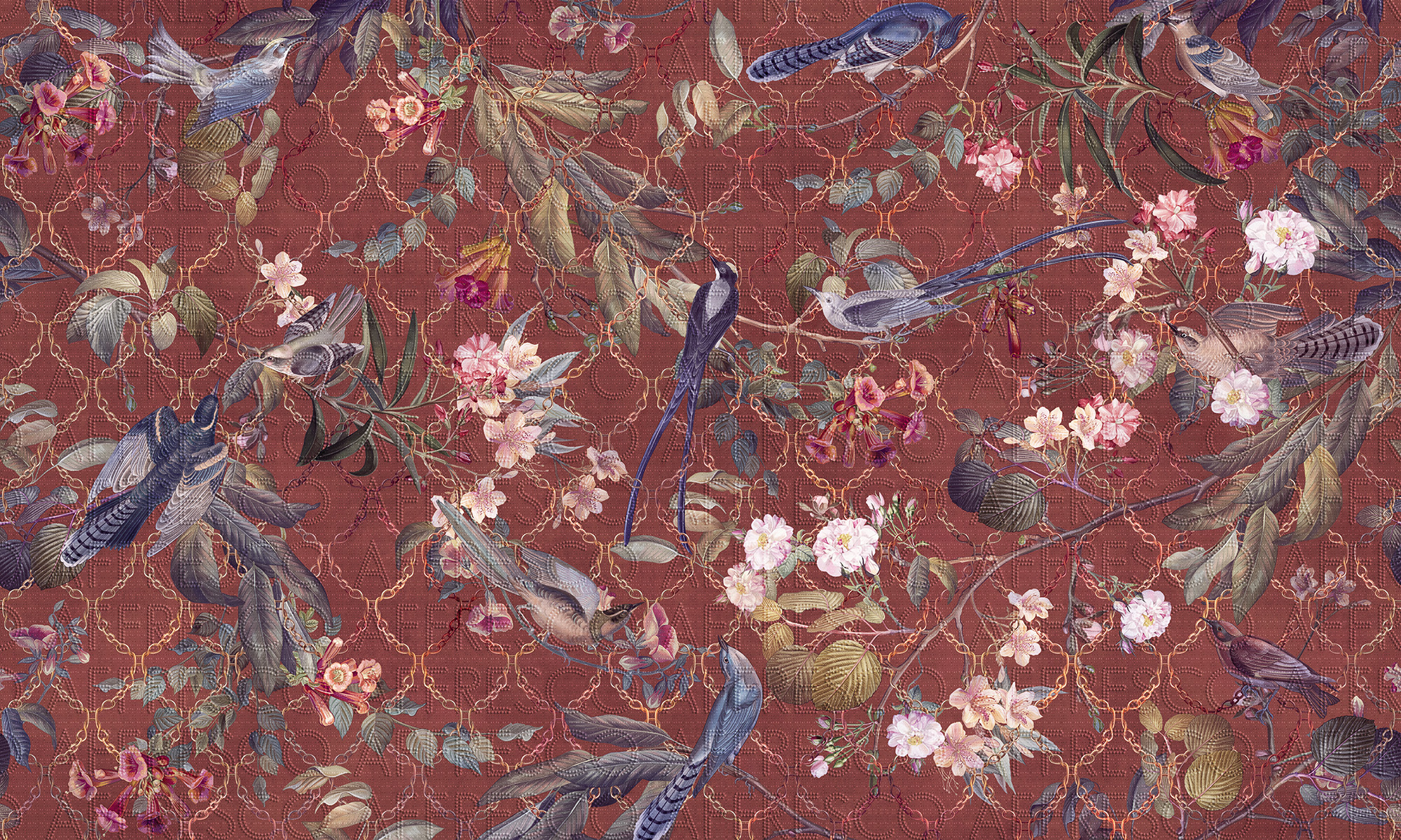 Handmade wallpaper, Birds on Chains