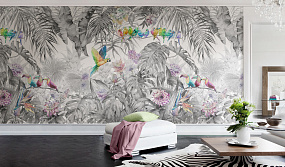 Handmade wallpaper, Parrots