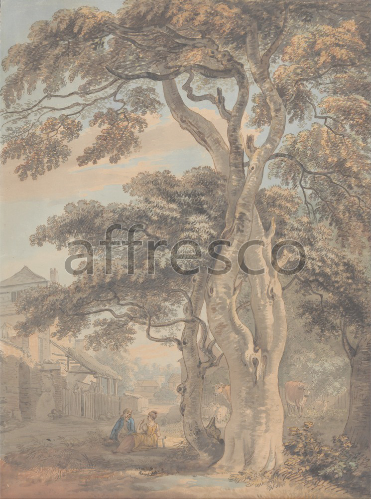 Classic landscapes | Paul Sandby Couple in a Farmyard | Affresco Factory