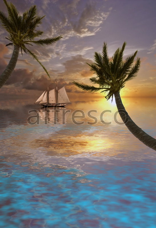 ID10996 | Pictures of Nature  | Sailing-ship on sunset | Affresco Factory