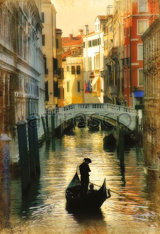6354 | Pictures of Cities  | Gondolier at the sunset | Affresco Factory