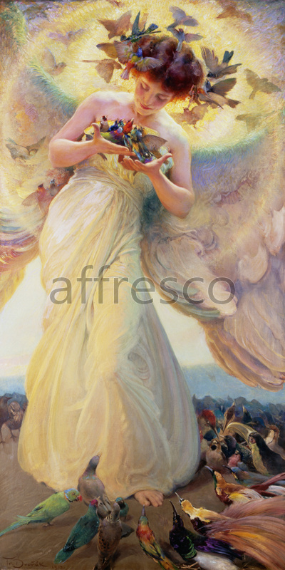 3119 | Classic Scenes | a girld with birds | Affresco Factory